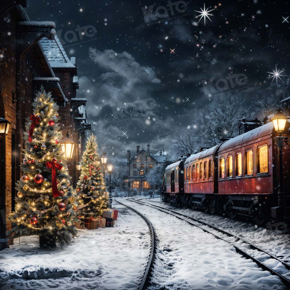 Kate Hiver Noël Arbre Train Toile de fond conçue par Emetselch - Kate Backdrop FR