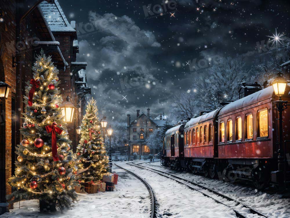 Kate Hiver Noël Arbre Train Toile de fond conçue par Emetselch - Kate Backdrop FR