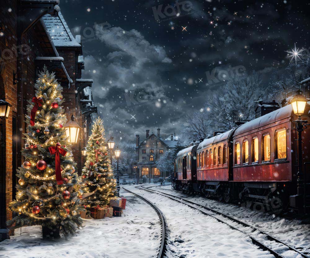 Kate Hiver Noël Arbre Train Toile de fond conçue par Emetselch - Kate Backdrop FR