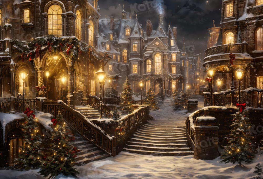 Kate Noël Victorien Rue Nuit Neige Toile de fond conçue par Chain Photographie - Kate Backdrop FR