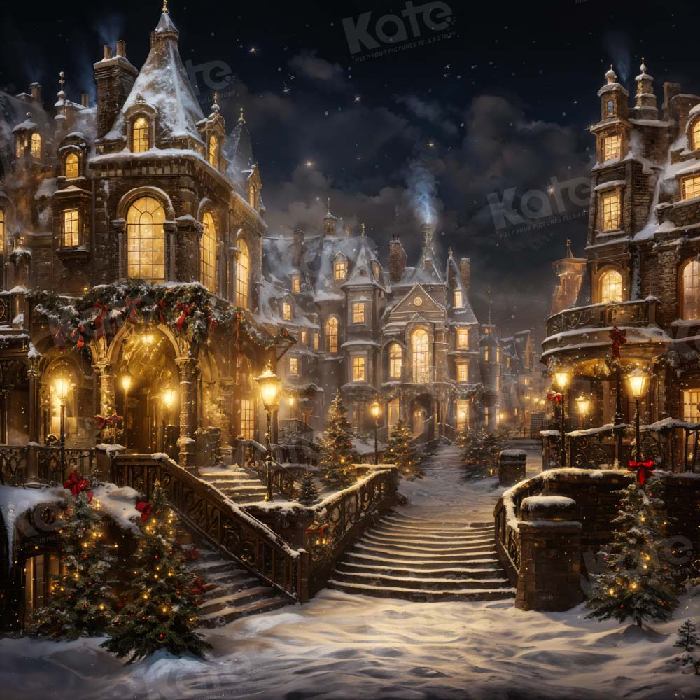 Kate Noël Victorien Rue Nuit Neige Toile de fond conçue par Chain Photographie - Kate Backdrop FR