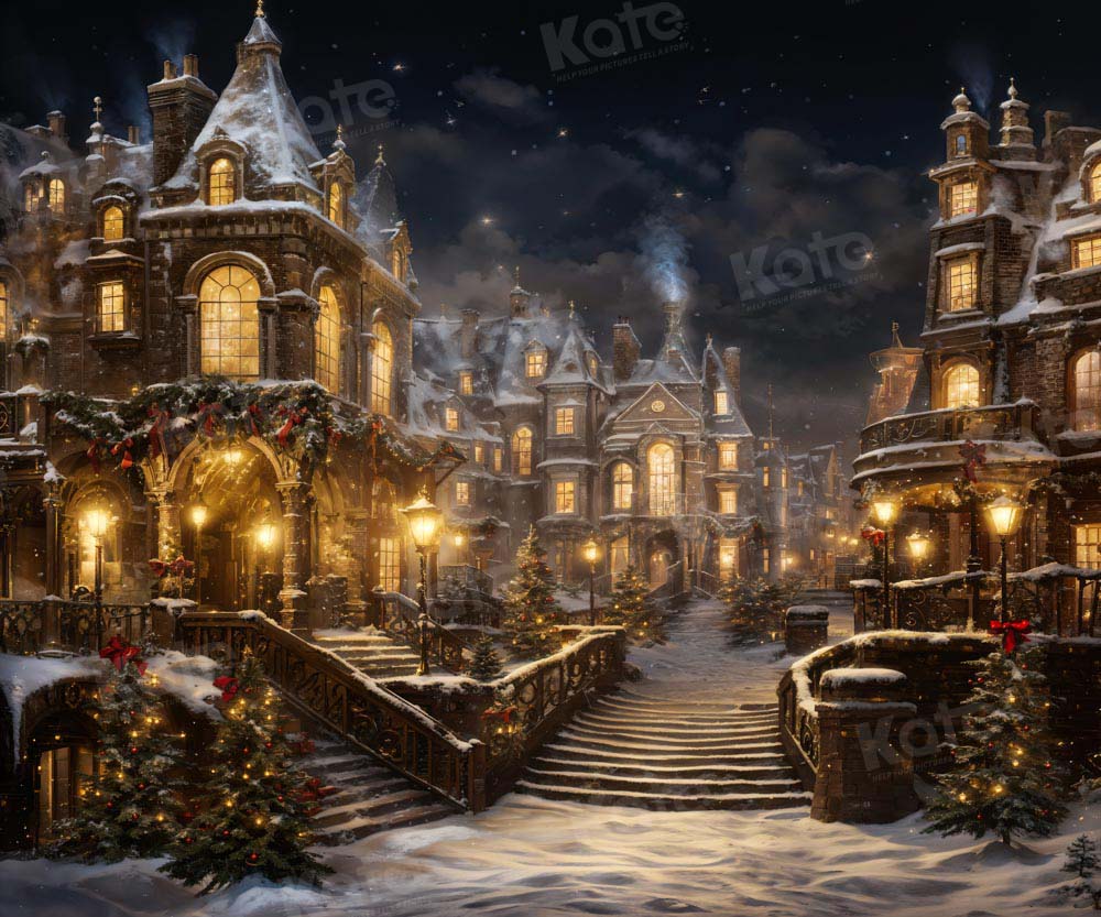 Kate Noël Victorien Rue Nuit Neige Toile de fond conçue par Chain Photographie - Kate Backdrop FR