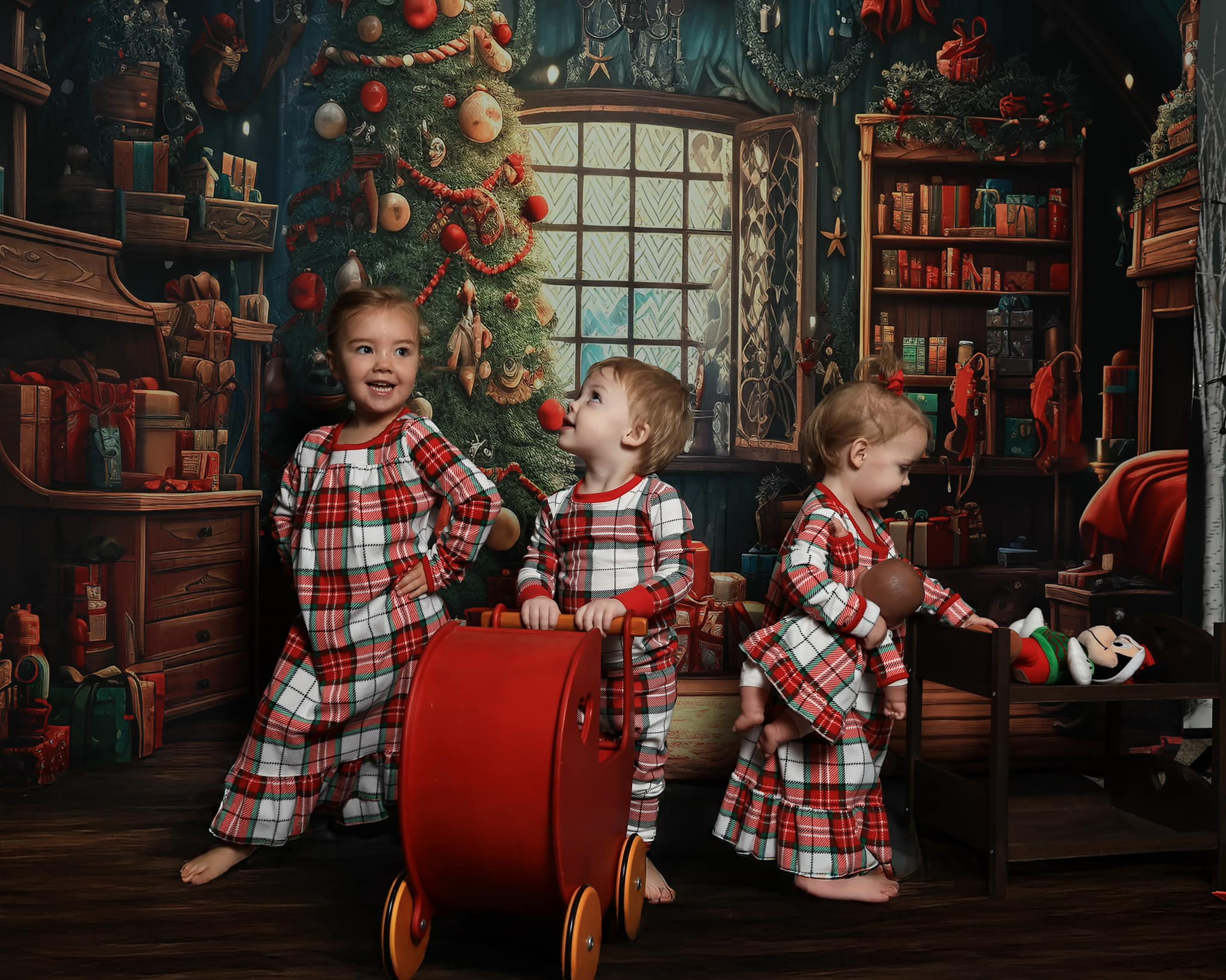 Kate Maison du Père Noël Chambre Cadeaux Toile de fond conçue par GQ - Kate Backdrop FR