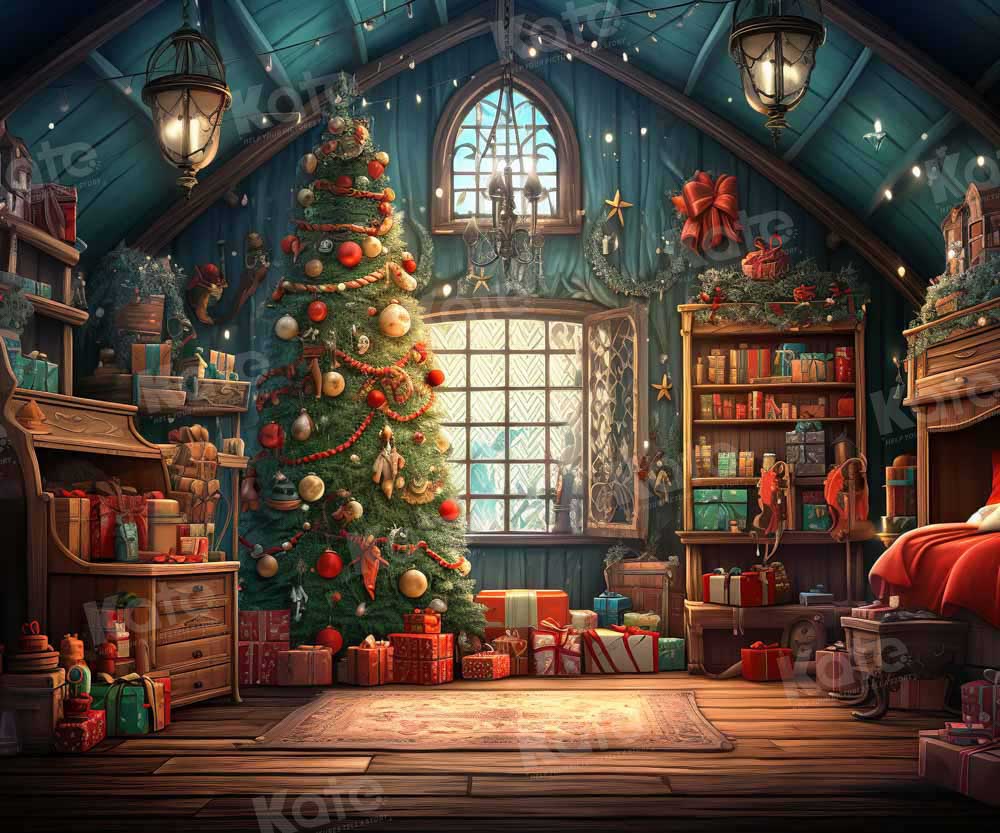 Kate Maison du Père Noël Chambre Cadeaux Toile de fond conçue par GQ - Kate Backdrop FR