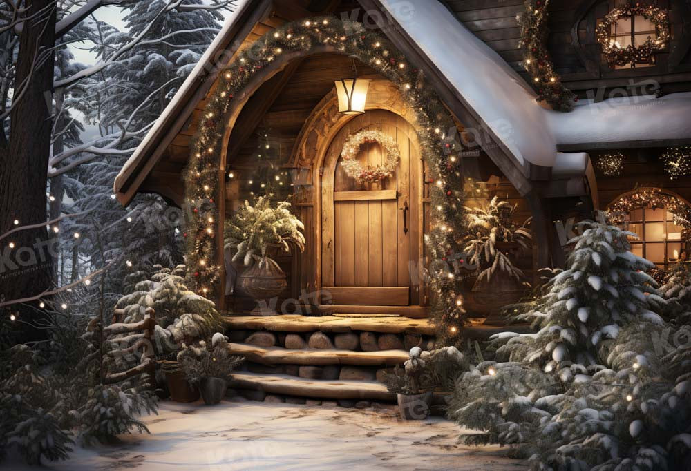 Kate Noël Maison en bois Neige Toile de fond conçue par Chain Photographie - Kate Backdrop FR