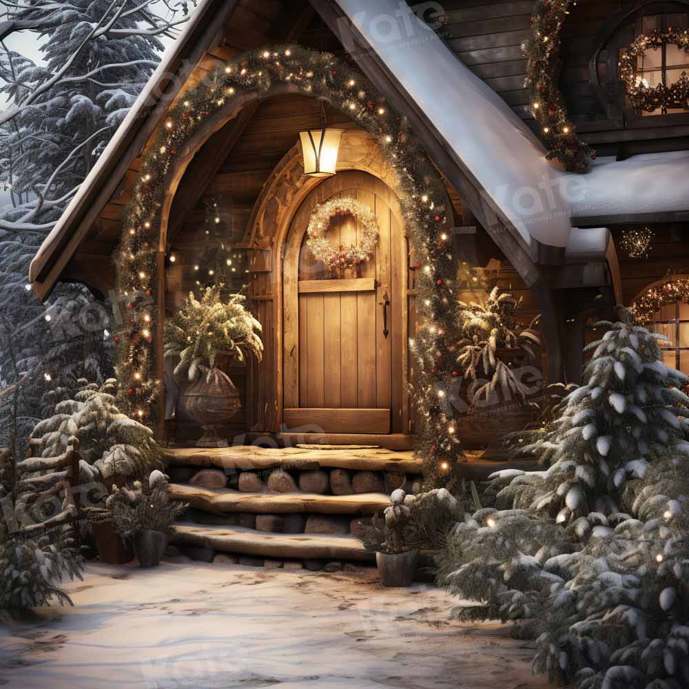 Kate Noël Maison en bois Neige Toile de fond conçue par Chain Photographie - Kate Backdrop FR