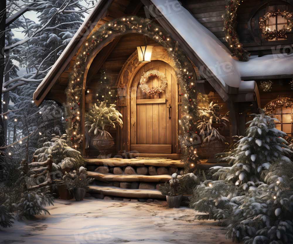 Kate Noël Maison en bois Neige Toile de fond conçue par Chain Photographie - Kate Backdrop FR