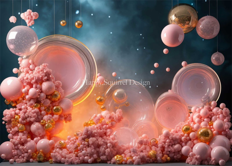 Kate Saint Valentin Bulles Ciel Rose Toile de fond Conçu par Happy Squirrel Design - Kate Backdrop FR