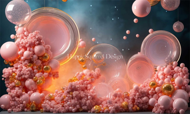 Kate Saint Valentin Bulles Ciel Rose Toile de fond Conçu par Happy Squirrel Design - Kate Backdrop FR