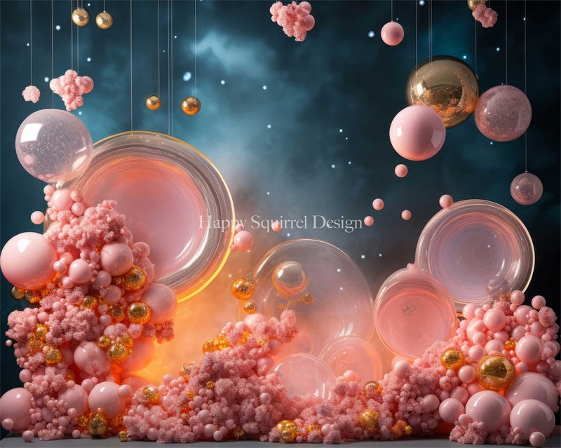 Kate Saint Valentin Bulles Ciel Rose Toile de fond Conçu par Happy Squirrel Design - Kate Backdrop FR