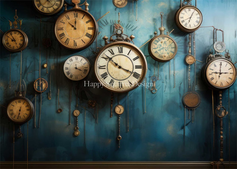 Kate Mur d'horloge Bleu Toile de fond Conçu par Happy Squirrel Design - Kate Backdrop FR