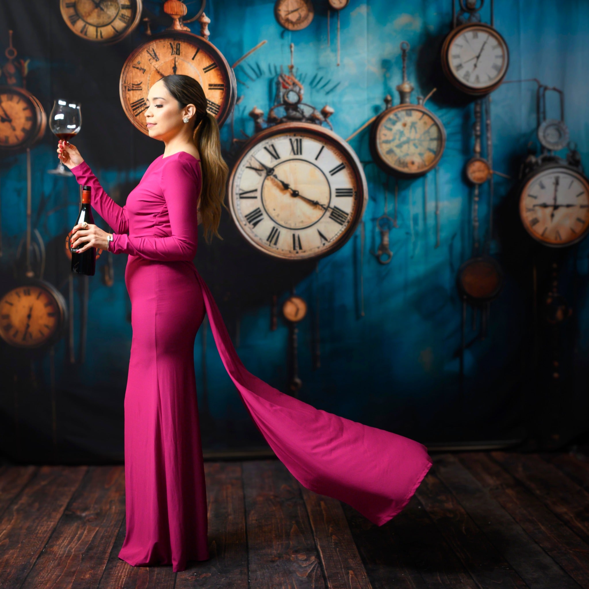 Kate Mur d'horloge Bleu Toile de fond Conçu par Happy Squirrel Design - Kate Backdrop FR