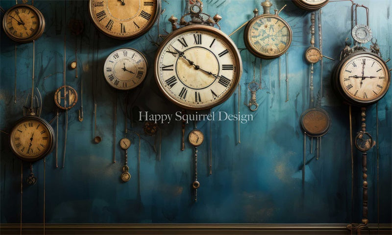 Kate Mur d'horloge Bleu Toile de fond Conçu par Happy Squirrel Design - Kate Backdrop FR
