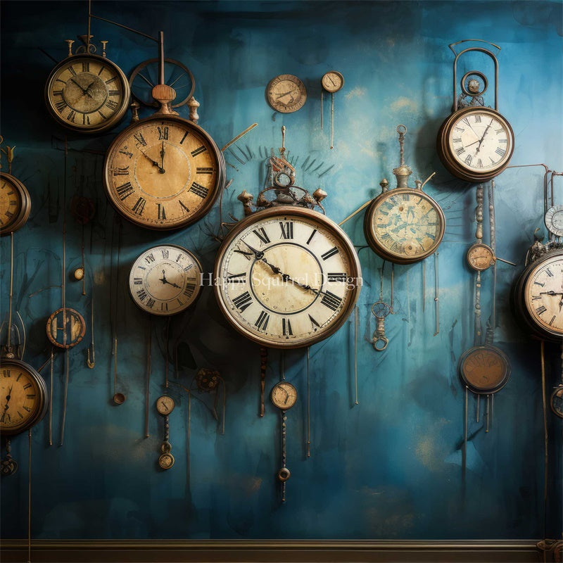 Kate Mur d'horloge Bleu Toile de fond Conçu par Happy Squirrel Design - Kate Backdrop FR