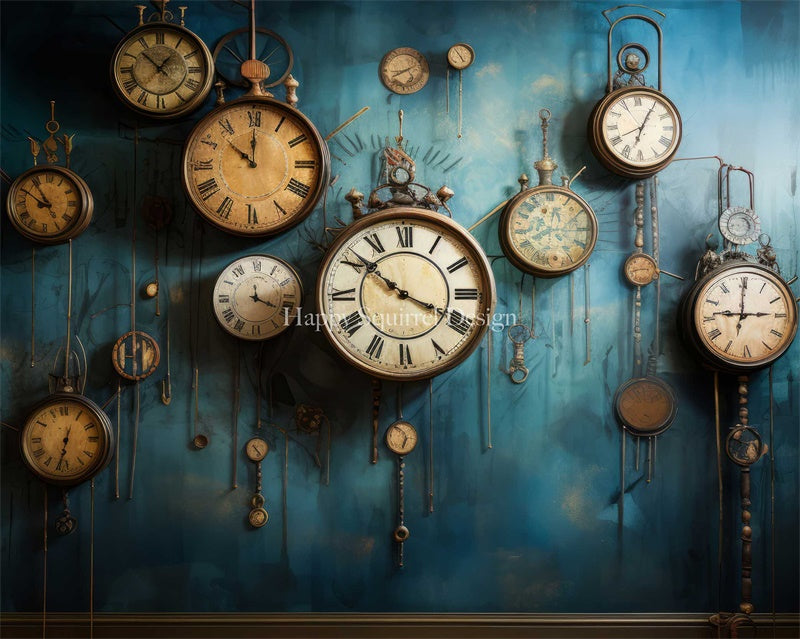 Kate Mur d'horloge Bleu Toile de fond Conçu par Happy Squirrel Design - Kate Backdrop FR