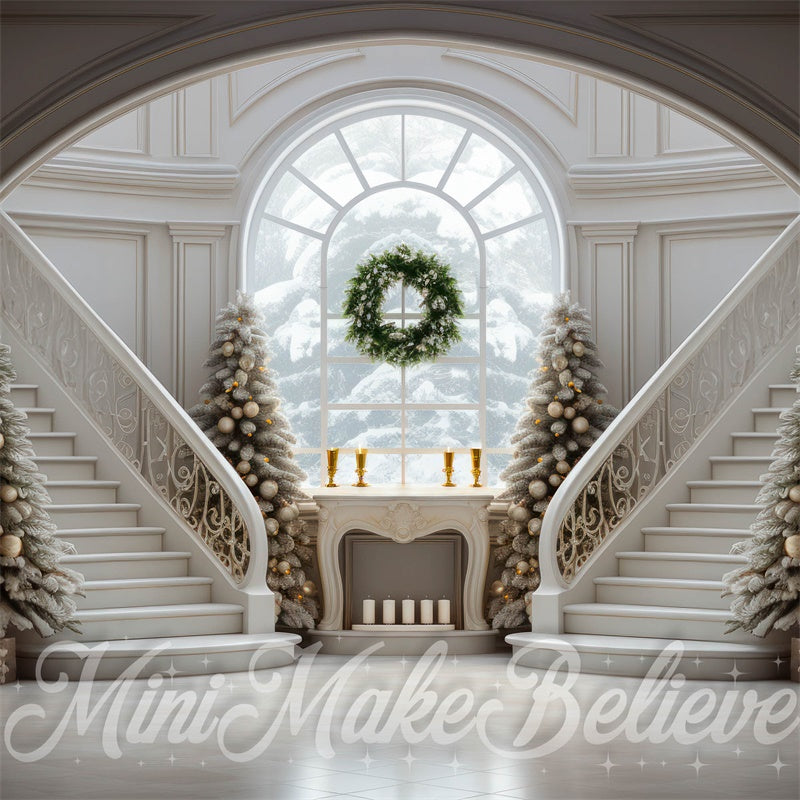 Kate Hiver Noël Grand escalier Arbres Toile de fond conçue par Mini MakeBelieve - Kate Backdrop FR