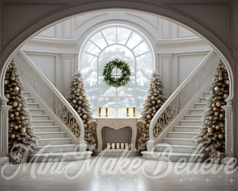 Kate Hiver Noël Grand escalier Arbres Toile de fond conçue par Mini MakeBelieve - Kate Backdrop FR