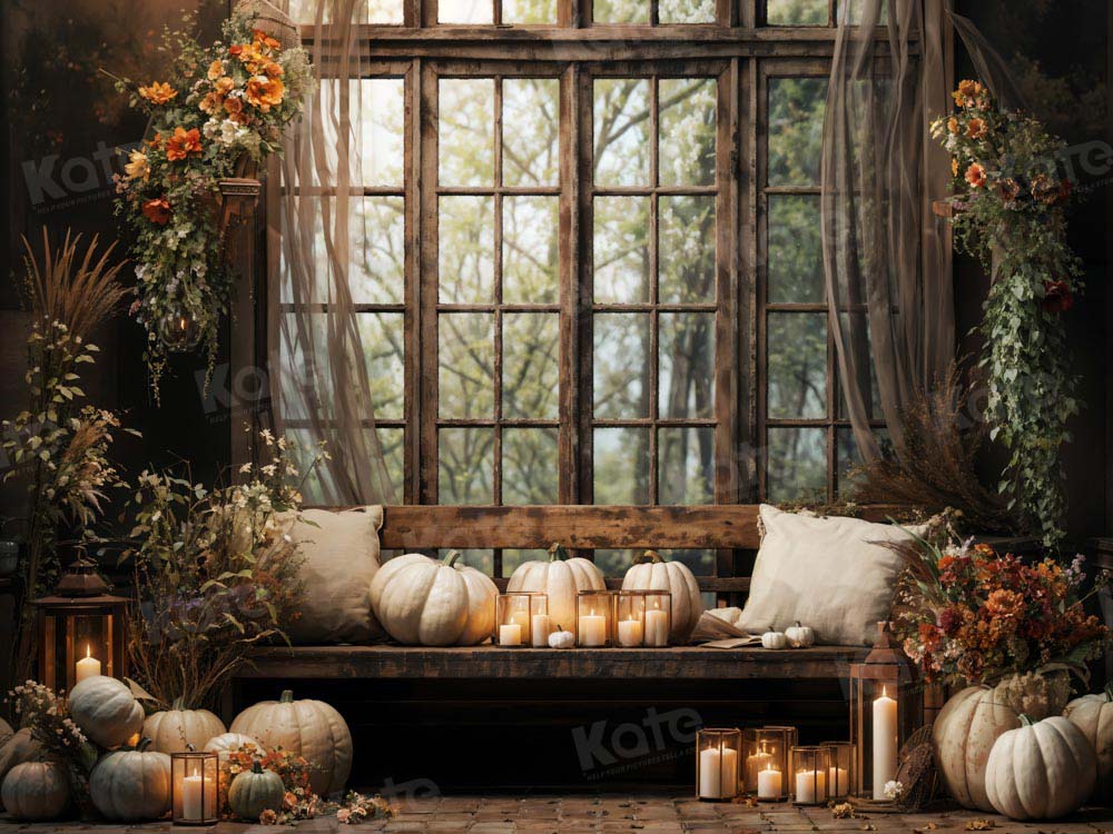 Kate Automne Citrouilles Rétro Fenêtre Chambre Toile de fond conçue par Emetselch