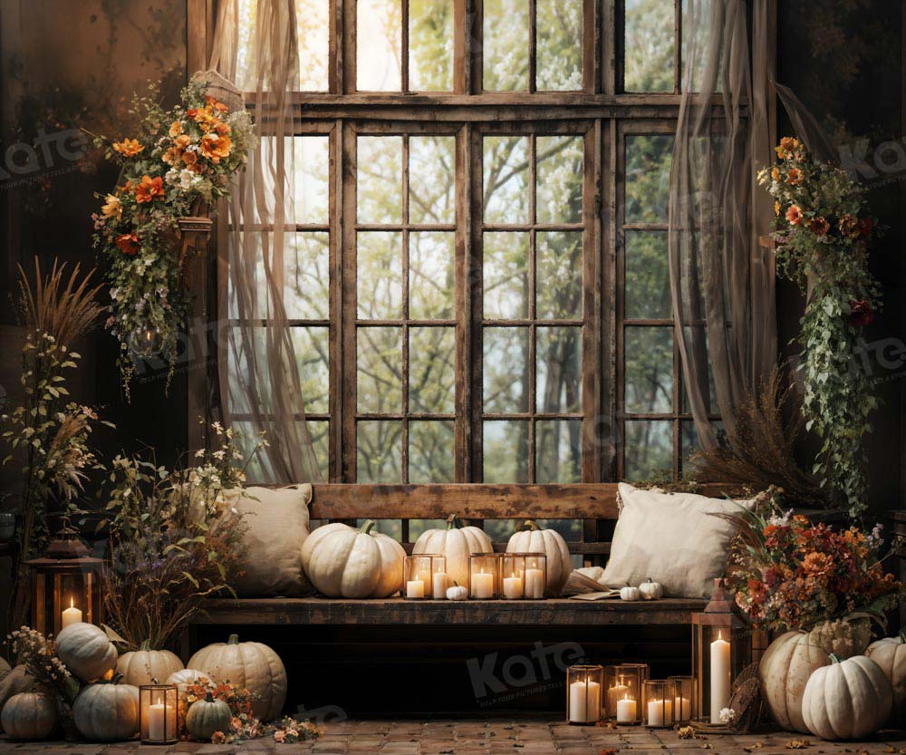 Kate Automne Citrouilles Rétro Fenêtre Chambre Toile de fond conçue par Emetselch