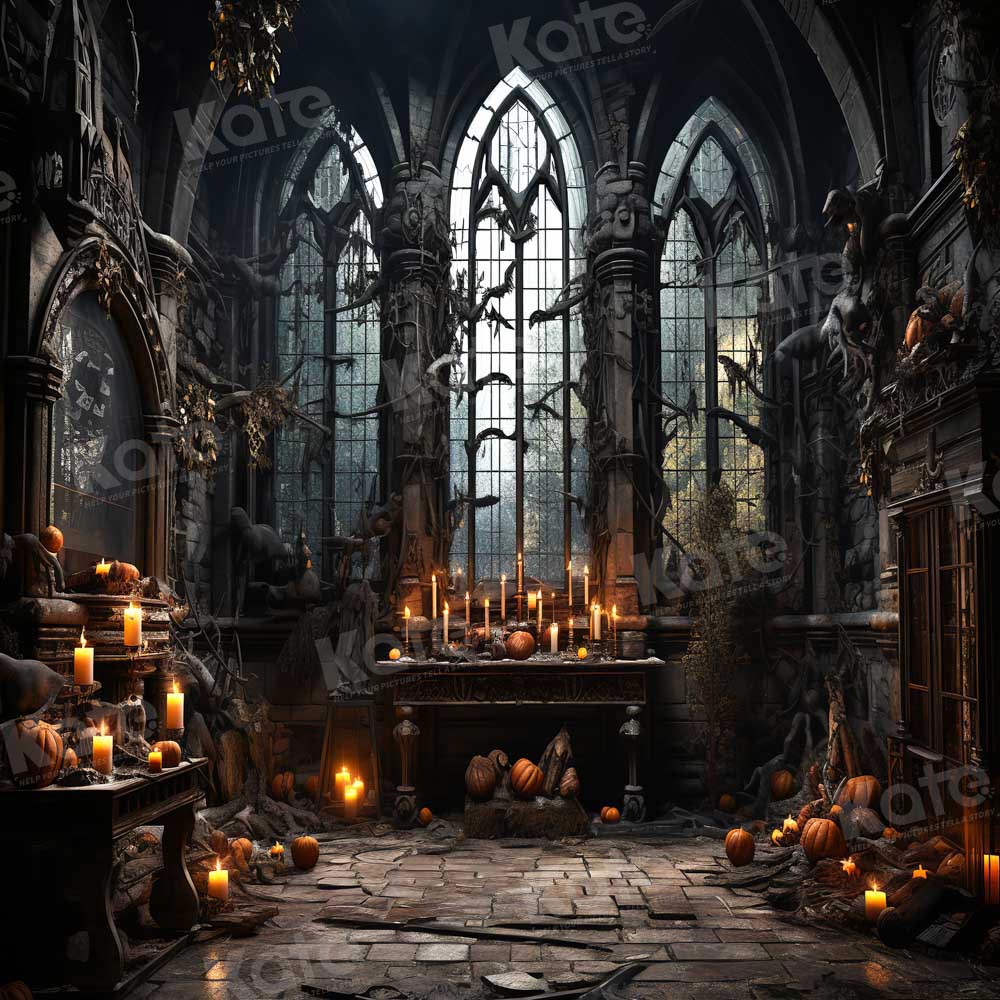 Kate Halloween Église Sombre Bougies Intérieur Toile de fond conçue par Emetselch - Kate Backdrop FR