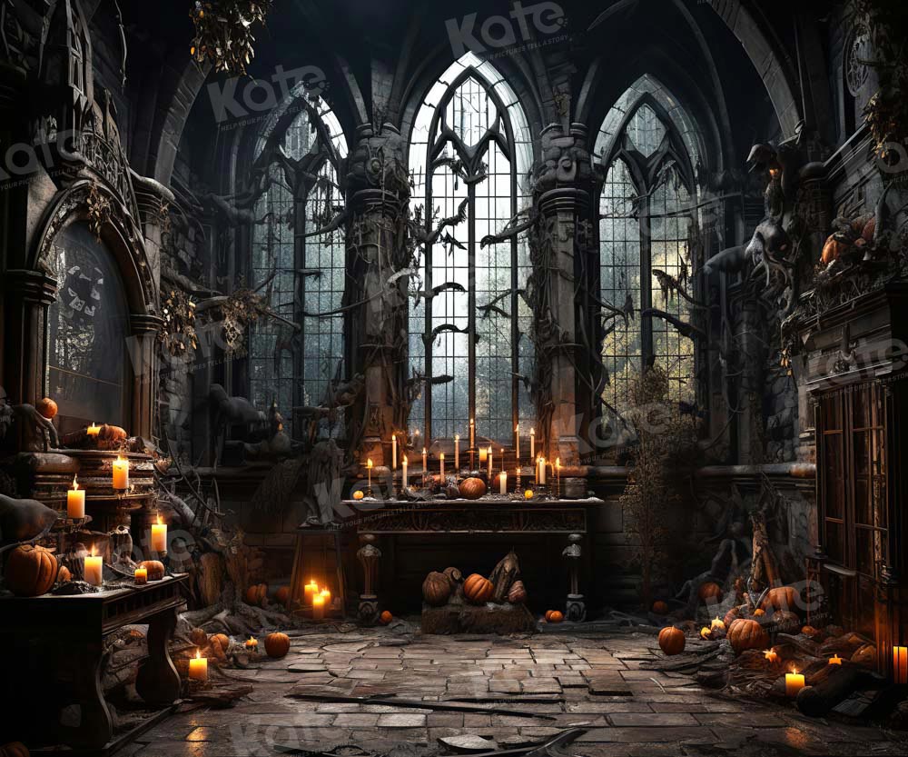 Kate Halloween Église Sombre Bougies Intérieur Toile de fond conçue par Emetselch - Kate Backdrop FR