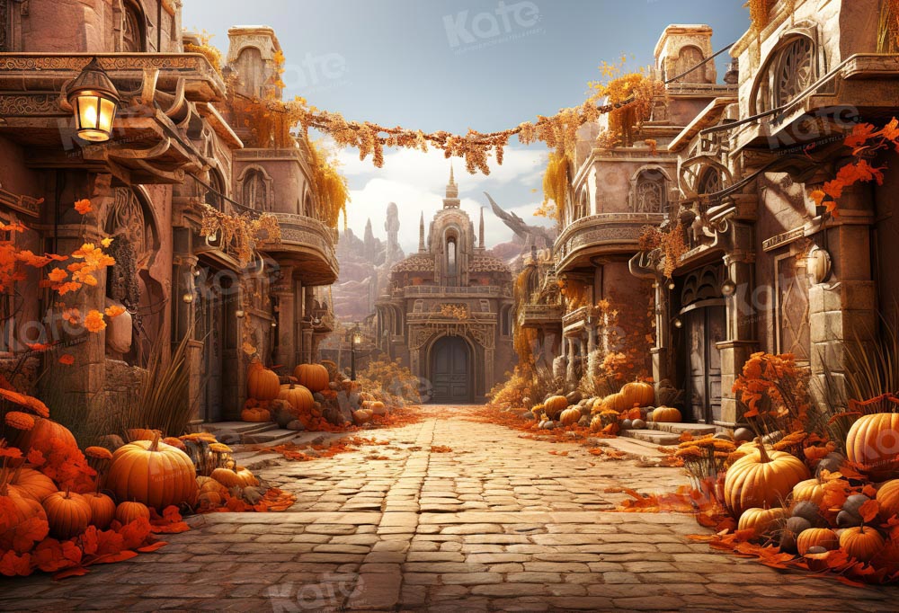 Kate Automne Citrouille Château Route Toile de fond conçue par Chain Photographie