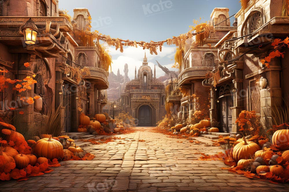 Kate Automne Citrouille Château Route Toile de fond conçue par Chain Photographie