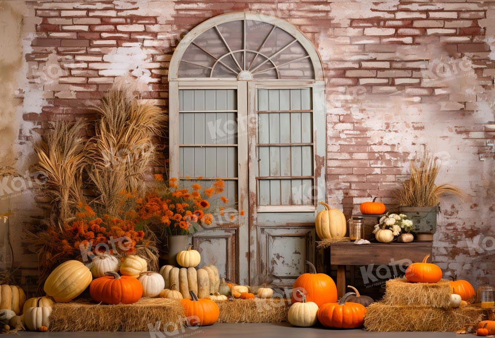 Kate Automne Porte Citrouilles Mur de briques Toile de fond conçue par Emetselch