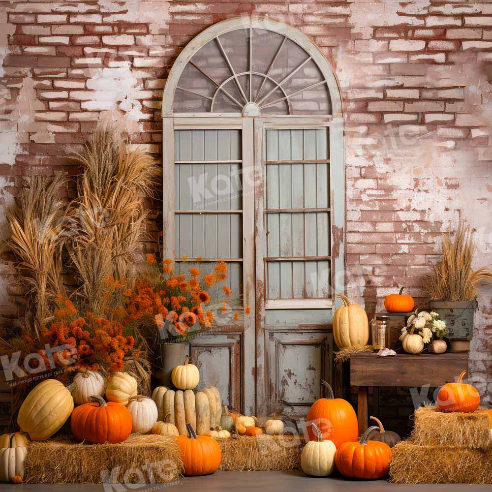 Kate Automne Porte Citrouilles Mur de briques Toile de fond conçue par Emetselch - Kate Backdrop FR