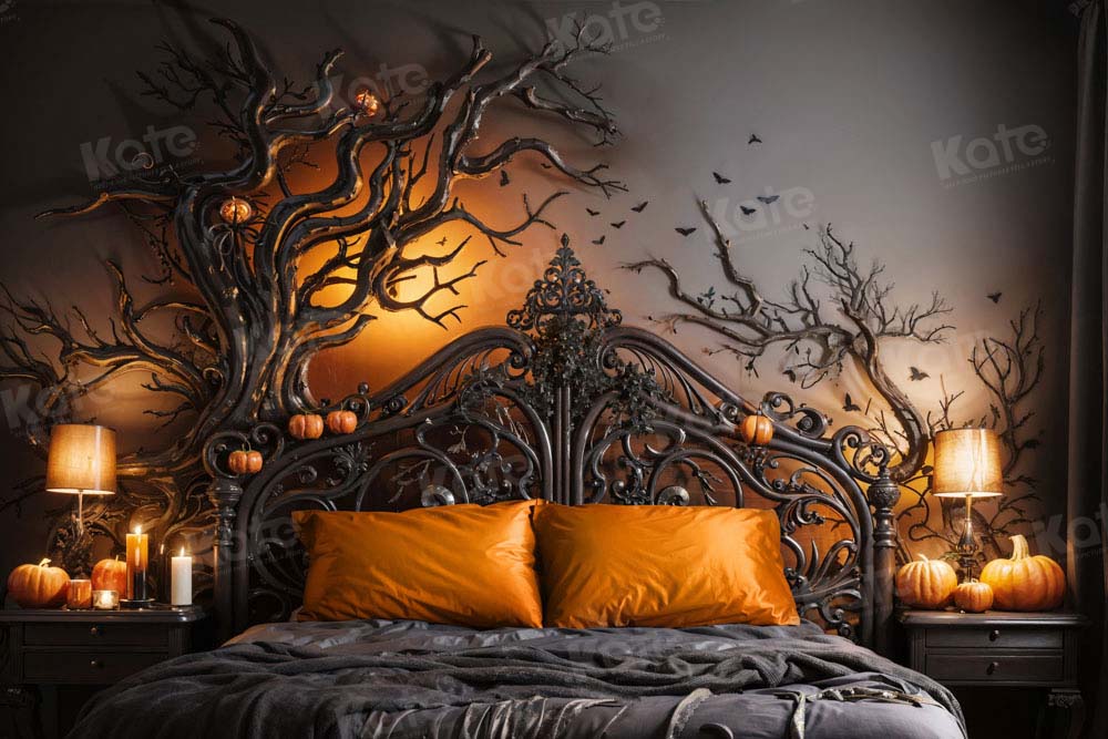 Kate Noir Chauve-souris Bougie Lit Halloween Toile de fond conçue par Emetselch - Kate Backdrop FR