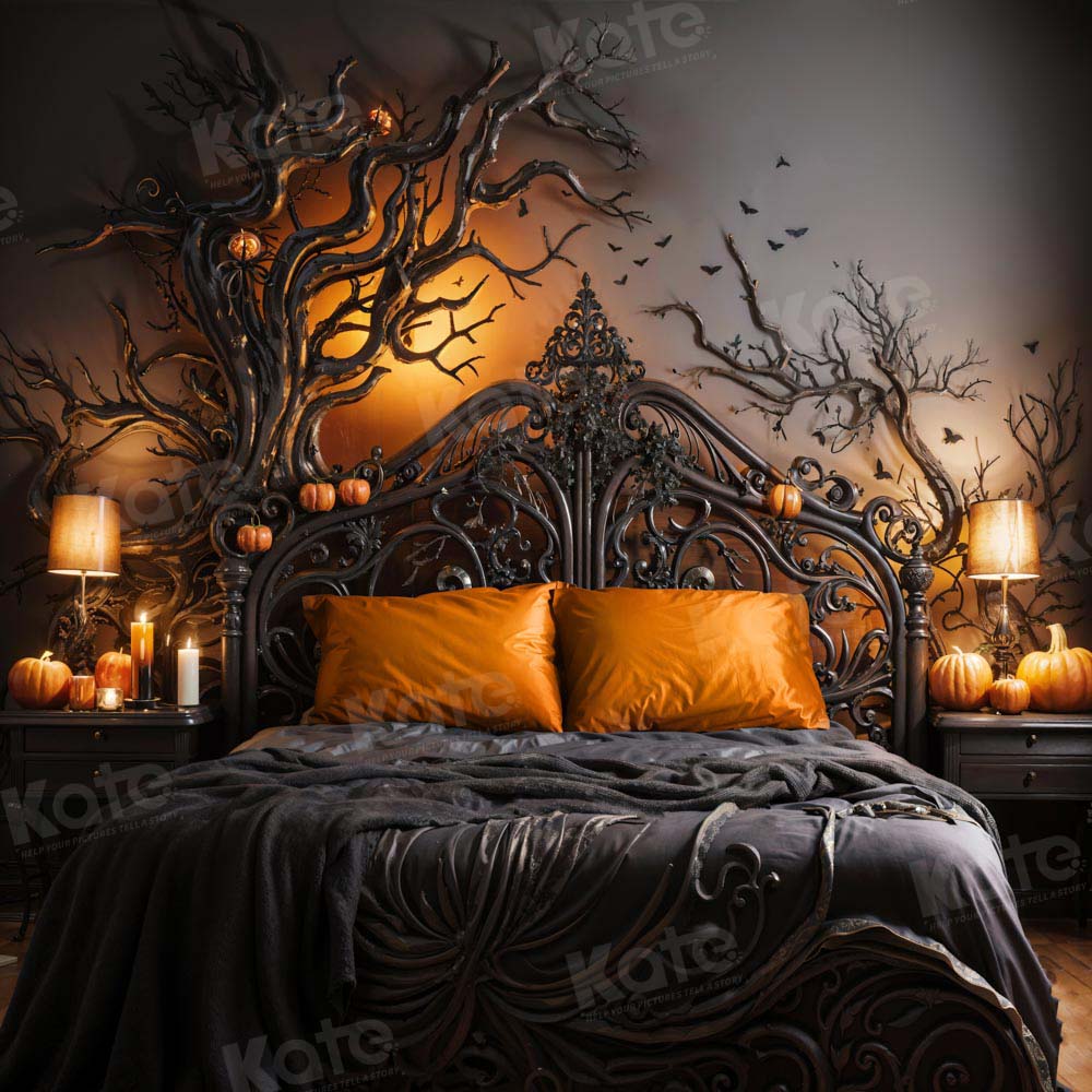 Kate Noir Chauve-souris Bougie Lit Halloween Toile de fond conçue par Emetselch - Kate Backdrop FR