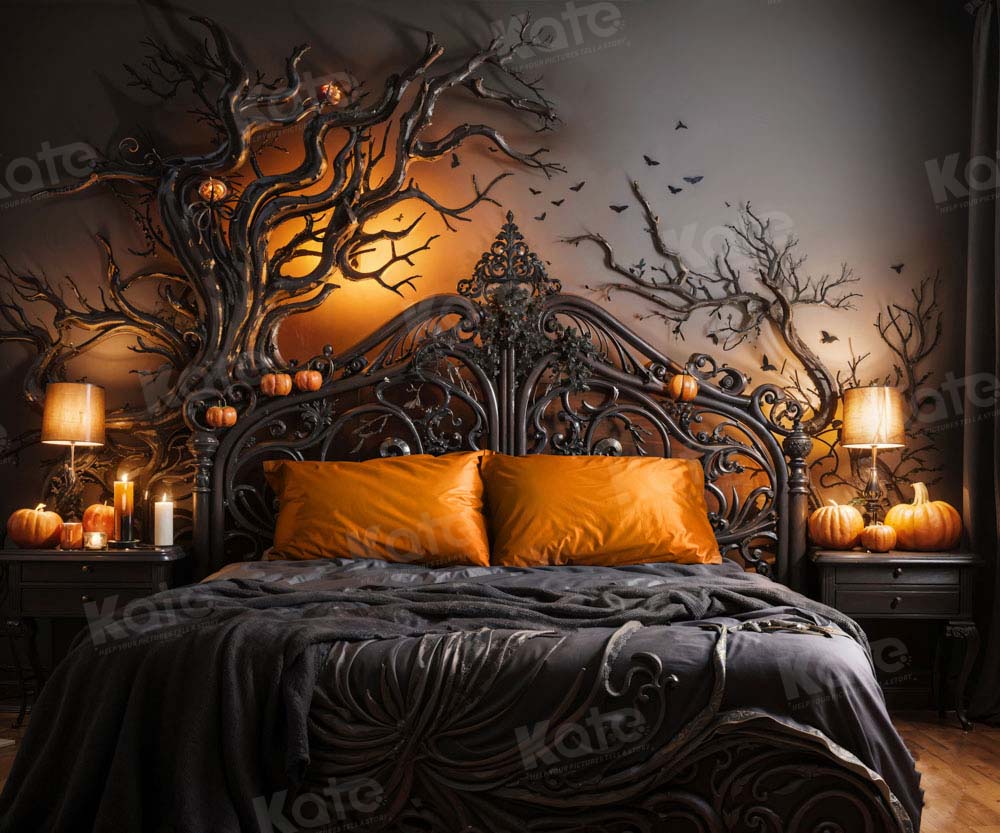 Kate Noir Chauve-souris Bougie Lit Halloween Toile de fond conçue par Emetselch - Kate Backdrop FR