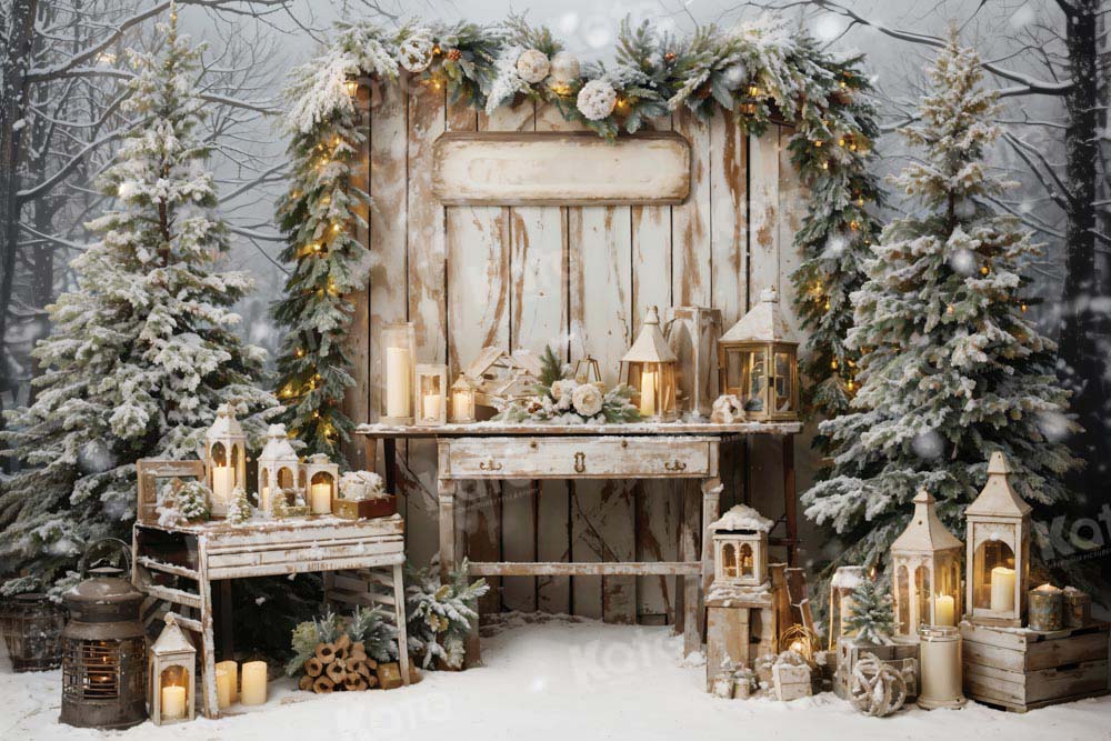 Kate Sapin de Noël Scène de Neige Bougies Toile de fond conçue par Emetselch - Kate Backdrop FR