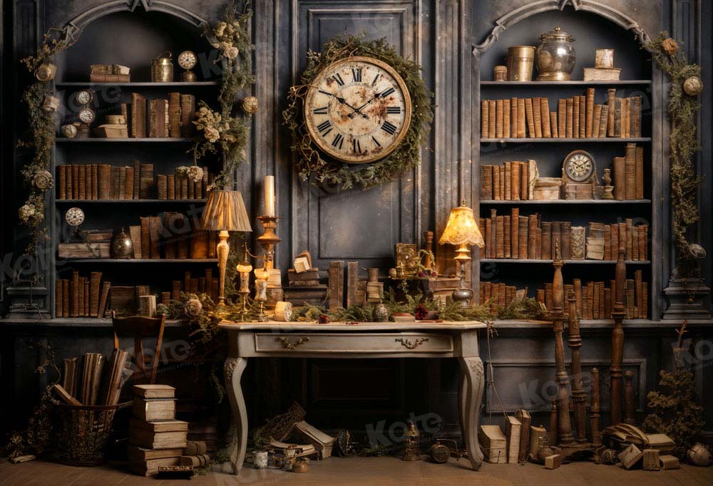 Kate Horloge Livres Chalet Rétro Toile de fond conçue par Emetselch - Kate Backdrop FR