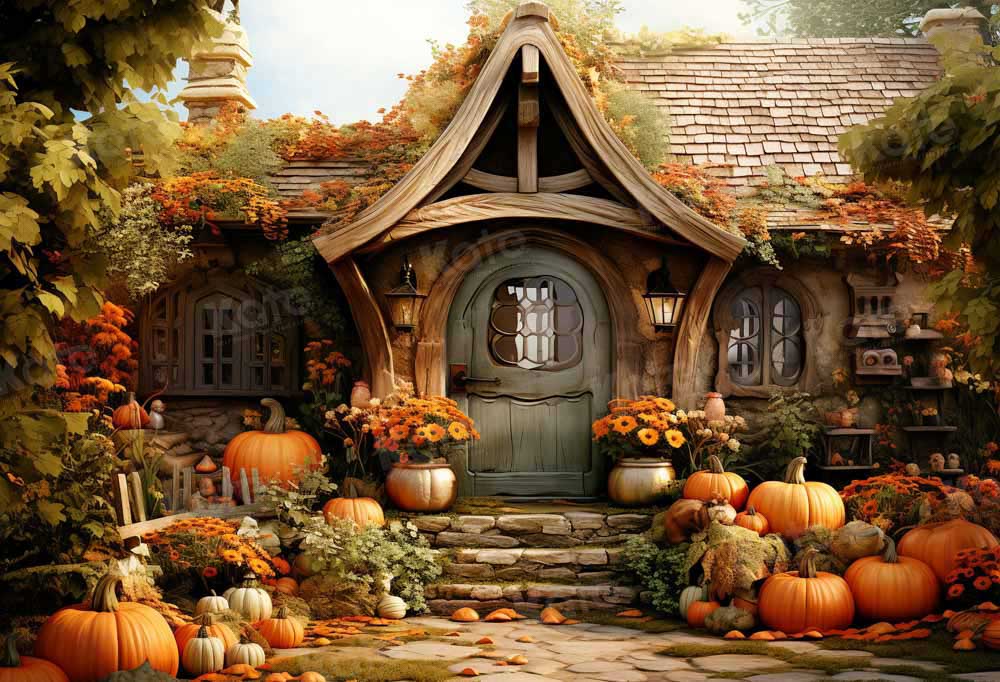 Kate Automne Doré Citrouille Maison Toile de fond pour la photographie