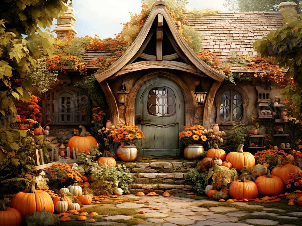Kate Automne Doré Citrouille Maison Toile de fond pour la photographie