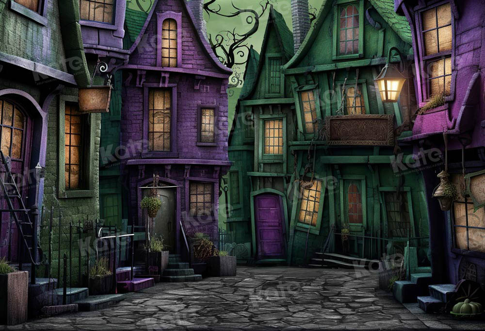 Kate Halloween Violet Vert Rue déserte Toile de fond pour la photographie