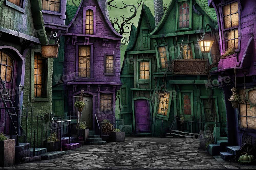Kate Halloween Violet Vert Rue déserte Toile de fond pour la photographie