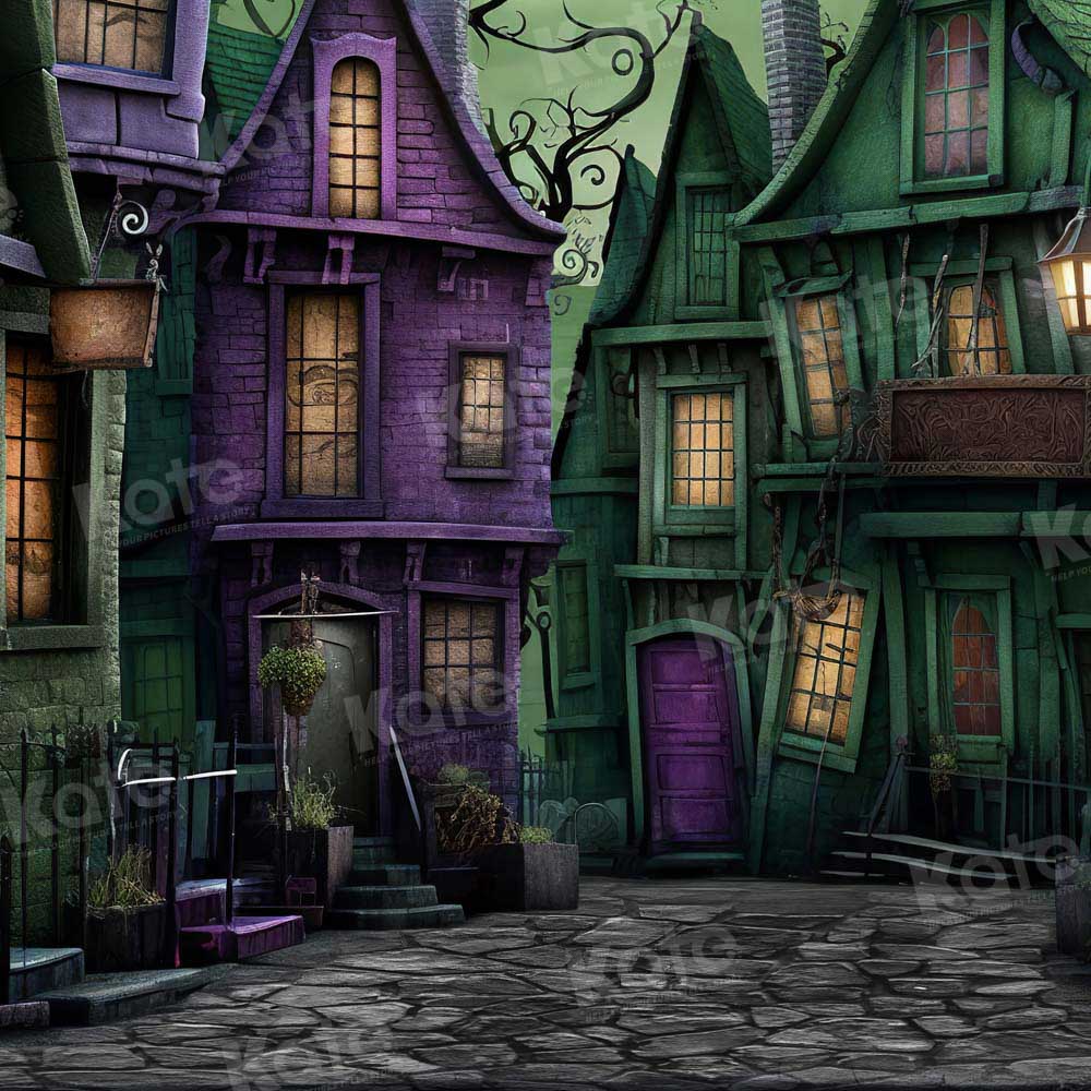 Kate Halloween Violet Vert Rue déserte Toile de fond pour la photographie