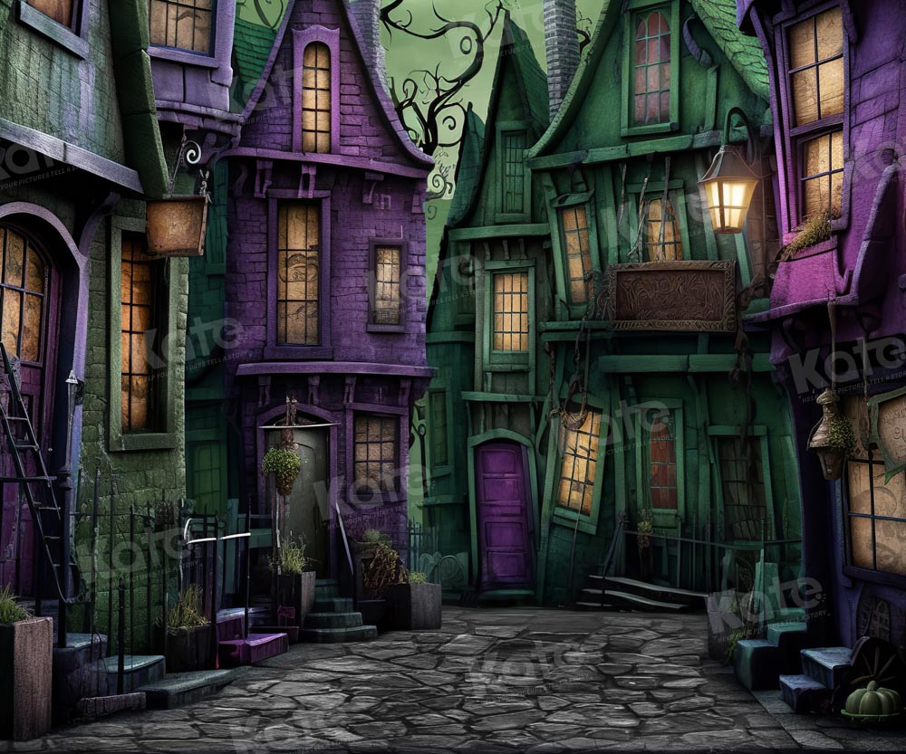 Kate Halloween Violet Vert Rue déserte Toile de fond pour la photographie