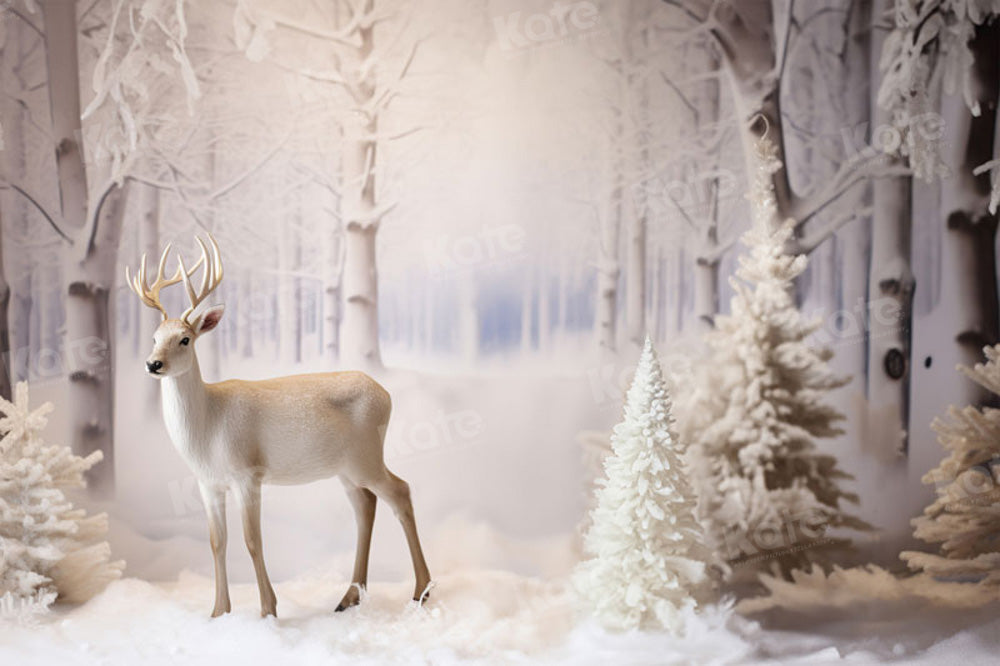 Kate Noël Arbre Neige Wapiti Neige Toile de fond pour la photographie - Kate Backdrop FR