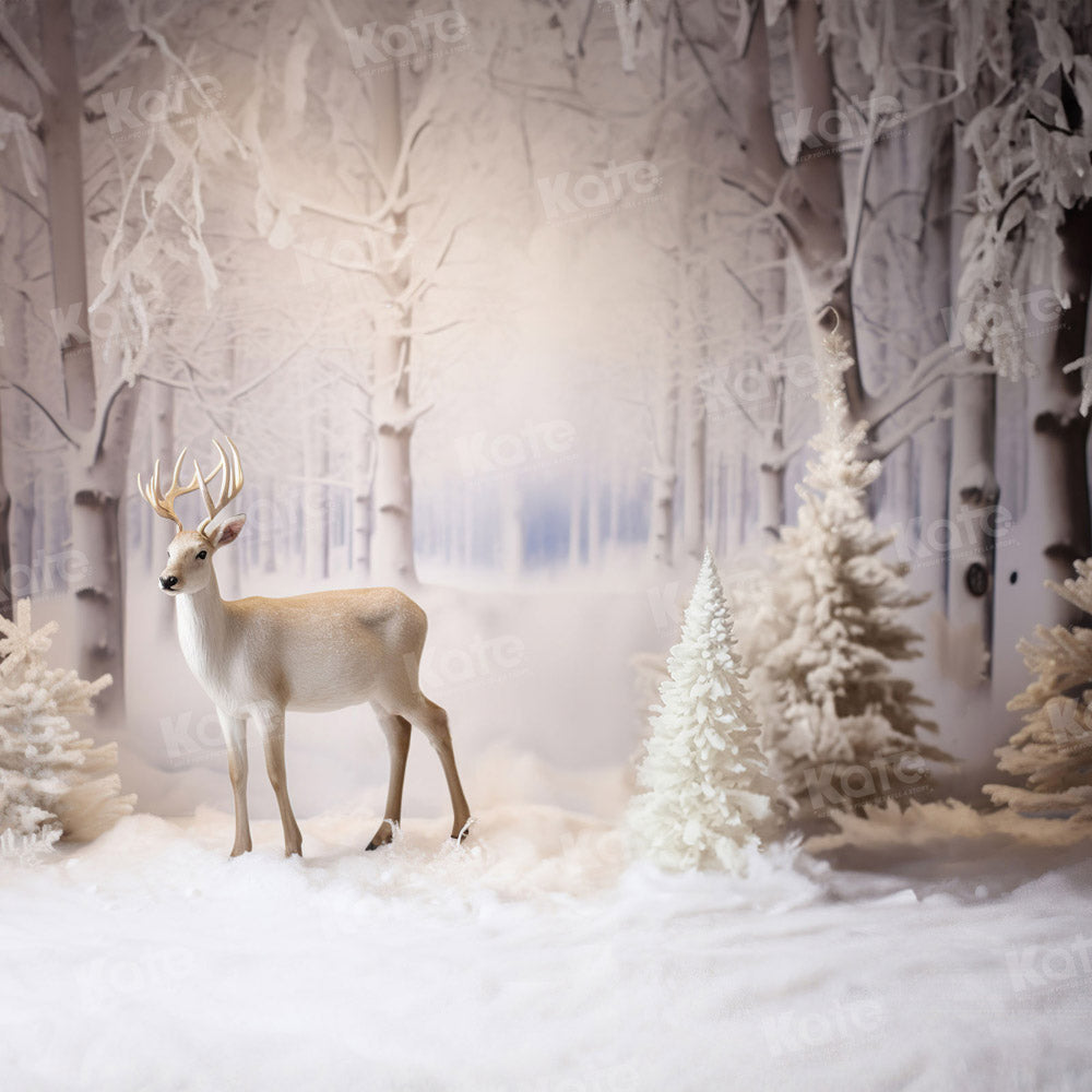 Kate Noël Arbre Neige Wapiti Neige Toile de fond pour la photographie - Kate Backdrop FR