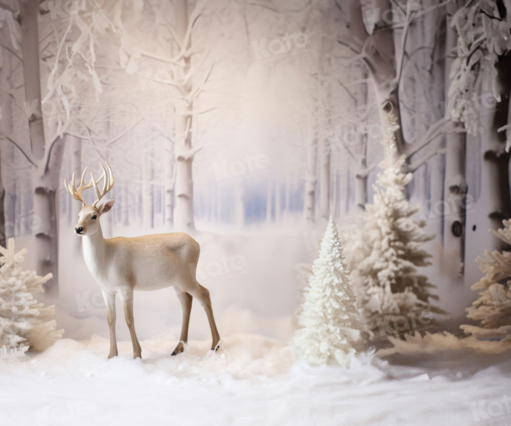 Kate Noël Arbre Neige Wapiti Neige Toile de fond pour la photographie - Kate Backdrop FR