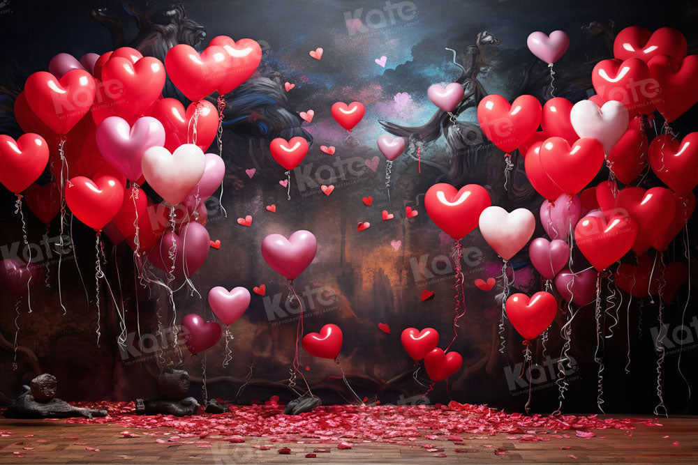 Kate Saint Valentin Ballons d'amour Rouge Toile de fond pour la photographie - Kate Backdrop FR