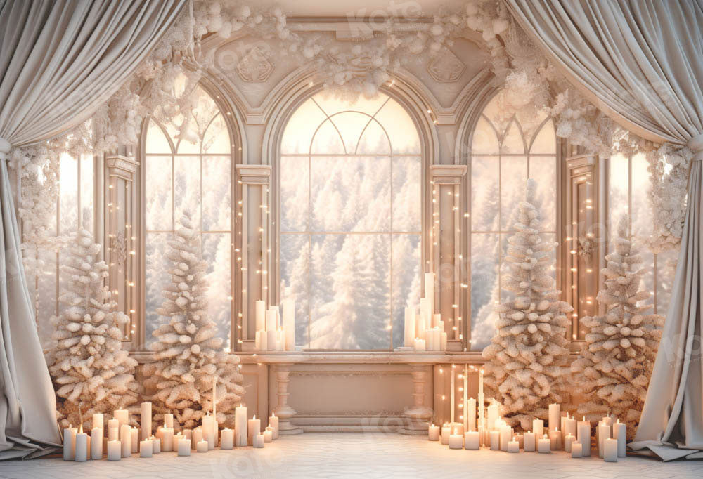 Kate Sapin de Noël Blanc Fenêtre Bougies Toile de fond conçue par Emetselch - Kate Backdrop FR