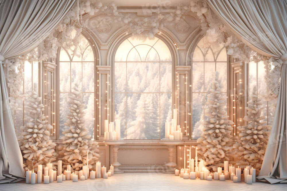Kate Sapin de Noël Blanc Fenêtre Bougies Toile de fond conçue par Emetselch - Kate Backdrop FR