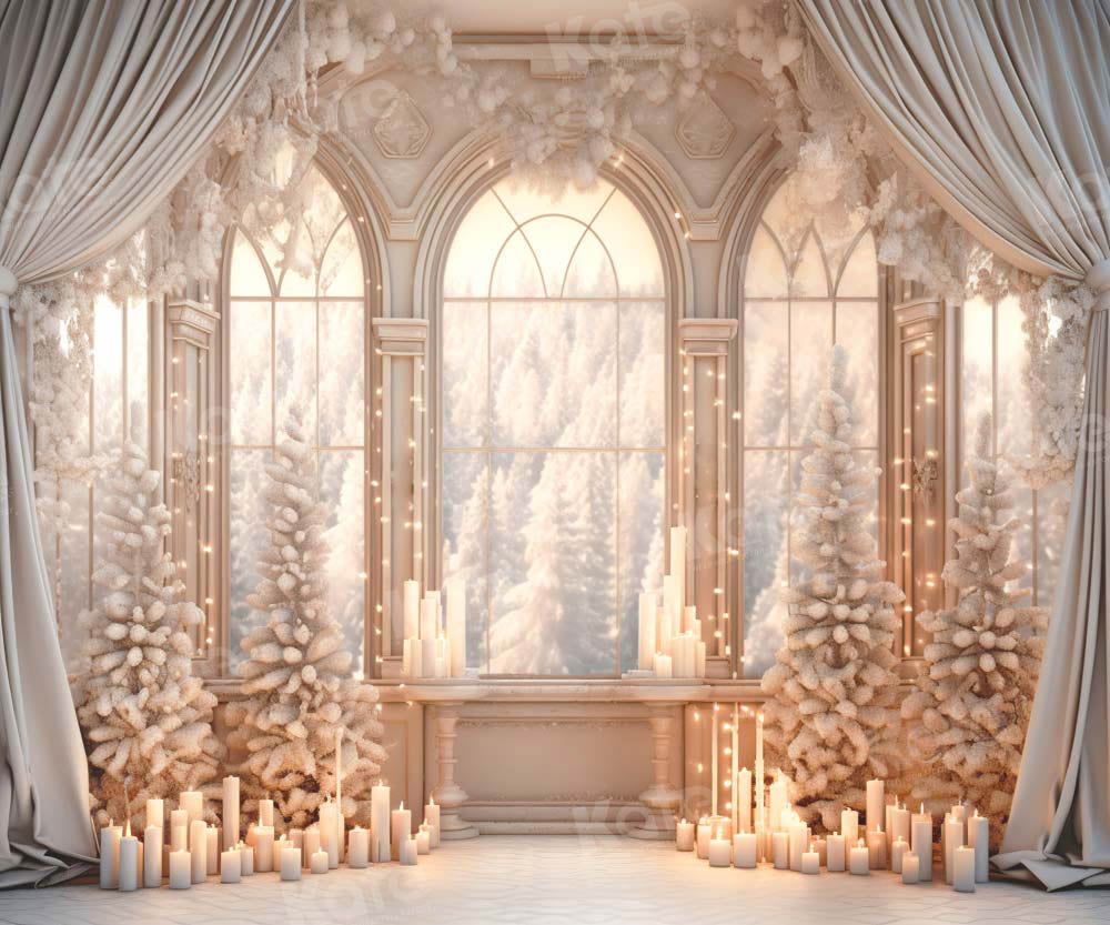 Kate Sapin de Noël Blanc Fenêtre Bougies Toile de fond conçue par Emetselch - Kate Backdrop FR