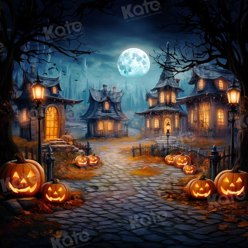 Kate Halloween Nuit Lune Citrouille Toile de fond conçue par GQ - Kate Backdrop FR