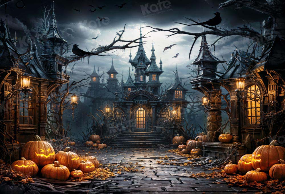 Kate Halloween Chauve-souris Citrouille Château Toile de fond conçue par Chain Photographie - Kate Backdrop FR