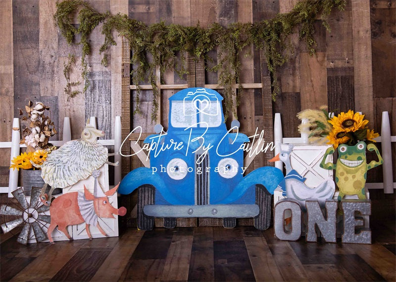 Kate Bleu Camion Anniversaire Enfant Toile de fond conçue par Caitlin Lynch - Kate Backdrop FR
